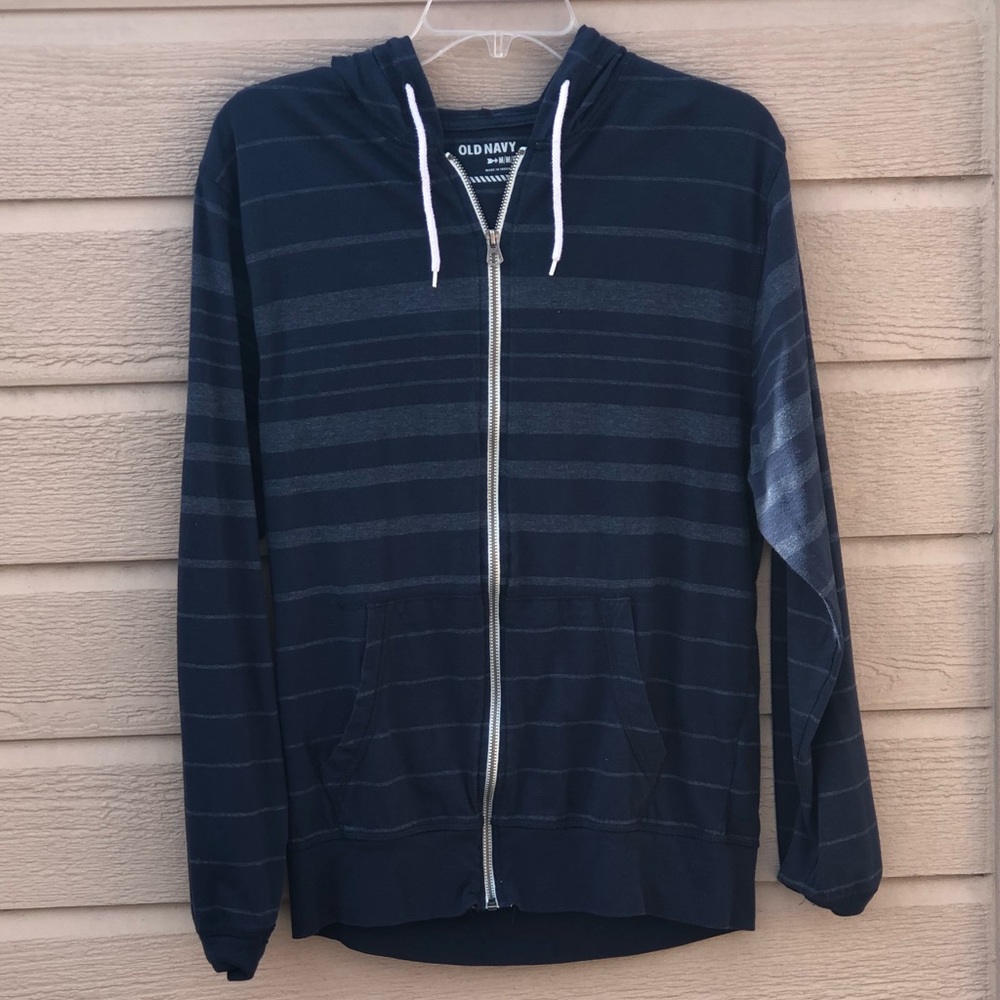 Striped Navy Blue Zip Up Hoodie